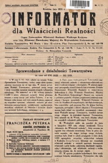 Informator dla Właścicieli Realności. 1931, nr 1