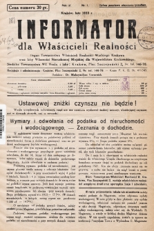 Informator dla Właścicieli Realności. 1933, nr 1