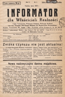 Informator dla Właścicieli Realności. 1933, nr 4