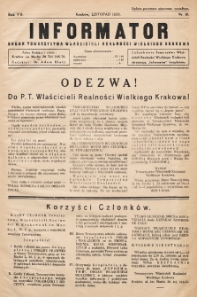 Informator : organ Towarzystwa Właścicieli Realności Wielkiego Krakowa. 1935, nr 10