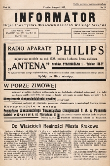 Informator : organ Towarzystwa Właścicieli Realności Wielkiego Krakowa. 1937, nr 9