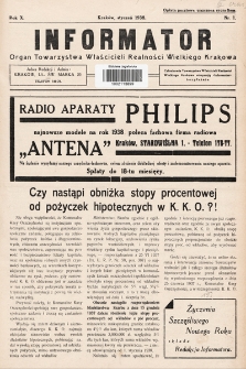 Informator : organ Towarzystwa Właścicieli Realności Wielkiego Krakowa. 1938, nr 1