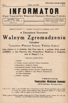 Informator : organ Towarzystwa Właścicieli Realności Wielkiego Krakowa. 1938, nr 4