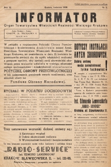 Informator : organ Towarzystwa Właścicieli Realności Wielkiego Krakowa. 1939, nr 3