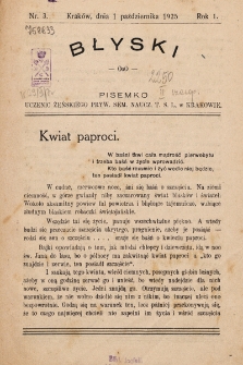 Błyski : pisemko uczenic Żeńskiego Prywatnego Seminarium Nauczycielskiego Towarzystwa Szkoły Ludowej w Krakowie. R. 1, 1925, nr 3