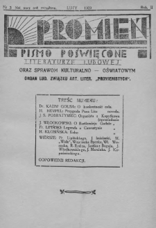 Promień : pismo poświęcone literaturze ludowej oraz sprawom kulturalno-oświatowym : organ Lud. Związku Art. Liter. „Promienistych”. 1929, nr 3