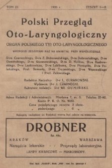Polski Przegląd Oto-laryngologiczny : organ Polskiego T-wa Oto-laryngologicznego. T. 3, 1926, z. 1-2