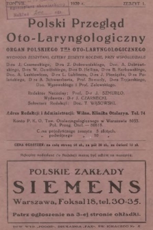 Polski Przegląd Oto-laryngologiczny : organ Polskiego T-wa Oto-laryngologicznego. T. 7, 1930, z. 1