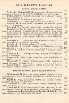 Polski Przegląd Oto-laryngologiczny : organ Polskiego T-wa Oto-laryngologicznego. T. 9, 1933, spis rzeczy