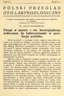 Polski Przegląd Oto-laryngologiczny : organ Polskiego T-wa Oto-laryngologicznego. T. 11, 1935, z. 4