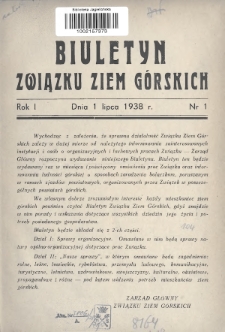 Biuletyn Związku Ziem Górskich. 1938, nr 1