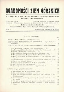 Wiadomości Ziem Górskich : miesięczny biuletyn informacyjno-sprawozdawczy Związku Ziem Górskich. 1939, nr 6