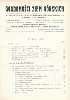 Wiadomości Ziem Górskich : miesięczny biuletyn informacyjno-sprawozdawczy Związku Ziem Górskich. 1939, nr 8