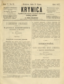 Krynica : dwutygodnik poświęcony ojczystym zakładom zdrojowo-kąpielowym. 1877, nr 11