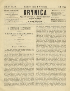 Krynica : dwutygodnik poświęcony ojczystym zakładom zdrojowo-kąpielowym. 1877, nr 16