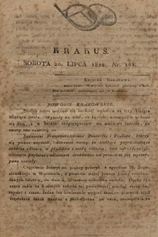 Krakus : towarzysz liberalny Pszczółki Krakowskiej : pismo [...] poświęcone narodowości i polityce, tudzież dziennym zdarzeniom w kraju i stolicy Rzeczypospolitej Krakowskiej. T. 3, 1822, nr 144