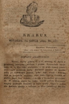 Krakus : towarzysz liberalny Pszczółki Krakowskiej : pismo [...] poświęcone narodowości i polityce, tudzież dziennym zdarzeniom w kraju i stolicy Rzeczypospolitej Krakowskiej. T. 3, 1822, nr 151