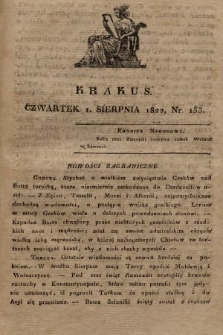 Krakus : towarzysz liberalny Pszczółki Krakowskiej : pismo [...] poświęcone narodowości i polityce, tudzież dziennym zdarzeniom w kraju i stolicy Rzeczypospolitej Krakowskiej. T. 3, 1822, nr 153