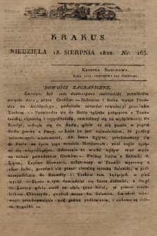 Krakus : towarzysz liberalny Pszczółki Krakowskiej : pismo [...] poświęcone narodowości i polityce, tudzież dziennym zdarzeniom w kraju i stolicy Rzeczypospolitej Krakowskiej. T. 3, 1822, nr 165