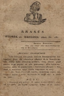 Krakus : towarzysz liberalny Pszczółki Krakowskiej : pismo [...] poświęcone narodowości i polityce, tudzież dziennym zdarzeniom w kraju i stolicy Rzeczypospolitej Krakowskiej. T. 3, 1822, nr 181