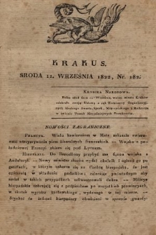 Krakus : towarzysz liberalny Pszczółki Krakowskiej : pismo [...] poświęcone narodowości i polityce, tudzież dziennym zdarzeniom w kraju i stolicy Rzeczypospolitej Krakowskiej. T. 3, 1822, nr 182