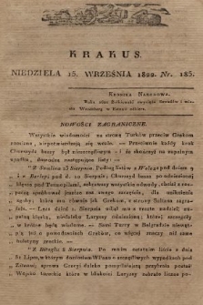 Krakus : towarzysz liberalny Pszczółki Krakowskiej : pismo [...] poświęcone narodowości i polityce, tudzież dziennym zdarzeniom w kraju i stolicy Rzeczypospolitej Krakowskiej. T. 3, 1822, nr 185