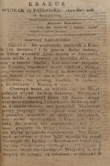 Krakus : towarzysz liberalny Pszczółki Krakowskiej : pismo [...] poświęcone narodowości i polityce, tudzież dziennym zdarzeniom w kraju i stolicy Rzeczypospolitej Krakowskiej. T. 4, 1822, nr 206