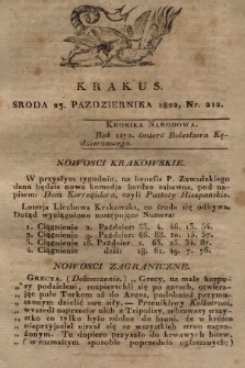 Krakus : towarzysz liberalny Pszczółki Krakowskiej : pismo [...] poświęcone narodowości i polityce, tudzież dziennym zdarzeniom w kraju i stolicy Rzeczypospolitej Krakowskiej. T. 4, 1822, nr 212