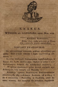Krakus : towarzysz liberalny Pszczółki Krakowskiej : pismo [...] poświęcone narodowości i polityce, tudzież dziennym zdarzeniom w kraju i stolicy Rzeczypospolitej Krakowskiej. T. 4, 1822, nr 238