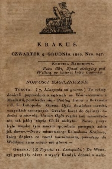 Krakus : towarzysz liberalny Pszczółki Krakowskiej : pismo [...] poświęcone narodowości i polityce, tudzież dziennym zdarzeniom w kraju i stolicy Rzeczypospolitej Krakowskiej. T. 4, 1822, nr 247