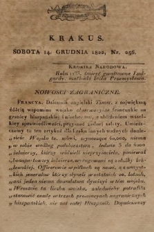 Krakus : towarzysz liberalny Pszczółki Krakowskiej : pismo [...] poświęcone narodowości i polityce, tudzież dziennym zdarzeniom w kraju i stolicy Rzeczypospolitej Krakowskiej. T. 4, 1822, nr 256