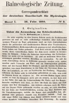 Balneologische Zeitung : Correspondenzblatt der deutschen Gesellschaft für Hydrologie. Bd. 1, 1855, nr 5