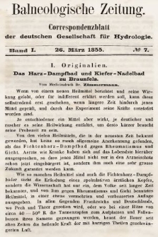Balneologische Zeitung : Correspondenzblatt der deutschen Gesellschaft für Hydrologie. Bd. 1, 1855, nr 7