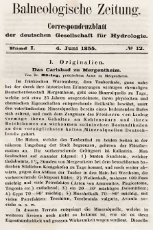 Balneologische Zeitung : Correspondenzblatt der deutschen Gesellschaft für Hydrologie. Bd. 1, 1855, nr 12