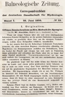 Balneologische Zeitung : Correspondenzblatt der deutschen Gesellschaft für Hydrologie. Bd. 1, 1855, nr 13