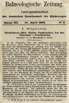 Balneologische Zeitung : Correspondenzblatt der deutschen Gesellschaft für Hydrologie. Bd. 3, 1856, nr 2