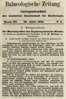Balneologische Zeitung : Correspondenzblatt der deutschen Gesellschaft für Hydrologie. Bd. 3, 1856, nr 4