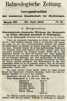 Balneologische Zeitung : Correspondenzblatt der deutschen Gesellschaft für Hydrologie. Bd. 3, 1856, nr 12