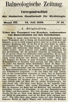 Balneologische Zeitung : Correspondenzblatt der deutschen Gesellschaft für Hydrologie. Bd. 3, 1856, nr 14