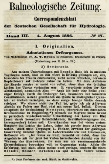 Balneologische Zeitung : Correspondenzblatt der deutschen Gesellschaft für Hydrologie. Bd. 3, 1856, nr 17