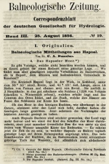 Balneologische Zeitung : Correspondenzblatt der deutschen Gesellschaft für Hydrologie. Bd. 3, 1856, nr 19