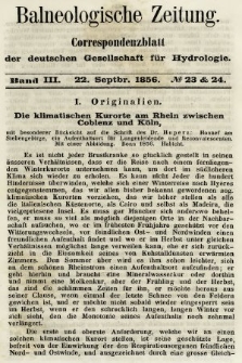 Balneologische Zeitung : Correspondenzblatt der deutschen Gesellschaft für Hydrologie. Bd. 3, 1856, nr 23-24