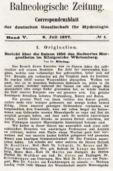 Balneologische Zeitung : Correspondenzblatt der deutschen Gesellschaft für Hydrologie. Bd. 5, 1857, nr 1