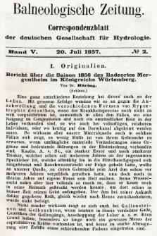 Balneologische Zeitung : Correspondenzblatt der deutschen Gesellschaft für Hydrologie. Bd. 5, 1857, nr 2
