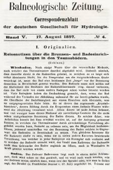 Balneologische Zeitung : Correspondenzblatt der deutschen Gesellschaft für Hydrologie. Bd. 5, 1857, nr 4