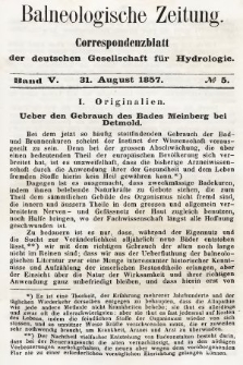 Balneologische Zeitung : Correspondenzblatt der deutschen Gesellschaft für Hydrologie. Bd. 5, 1857, nr 5