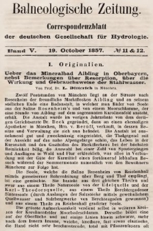 Balneologische Zeitung : Correspondenzblatt der deutschen Gesellschaft für Hydrologie. Bd. 5, 1857, nr 11-12