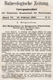 Balneologische Zeitung : Correspondenzblatt der deutschen Gesellschaft für Hydrologie. Bd. 6, 1858, nr 5