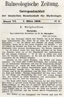 Balneologische Zeitung : Correspondenzblatt der deutschen Gesellschaft für Hydrologie. Bd. 6, 1858, nr 6