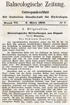 Balneologische Zeitung : Correspondenzblatt der deutschen Gesellschaft für Hydrologie. Bd. 6, 1858, nr 7